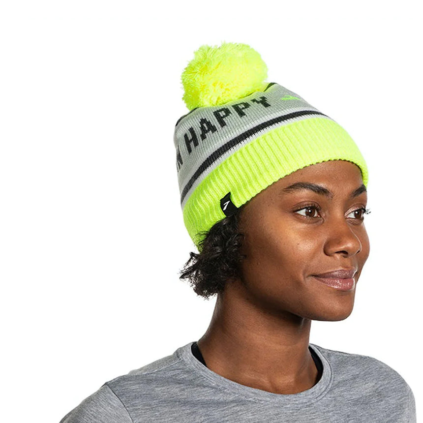 Brooks Heritage Pom Beanie - Run Happy White