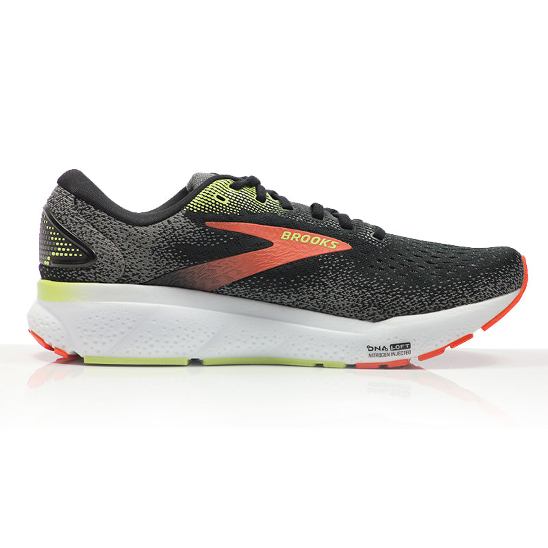 Brooks Ghost 16 Men's 2E Wide Fit Running Shoe - Black/Mandarin Red/Green