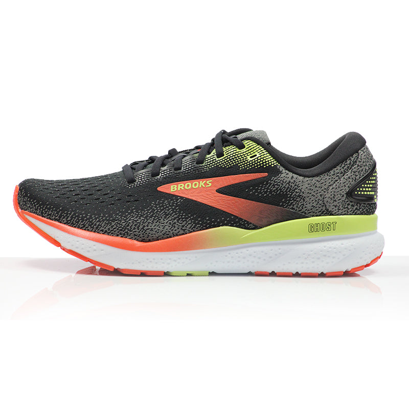 Brooks Ghost 16 Men's 2E Wide Fit Running Shoe - Black/Mandarin Red/Green