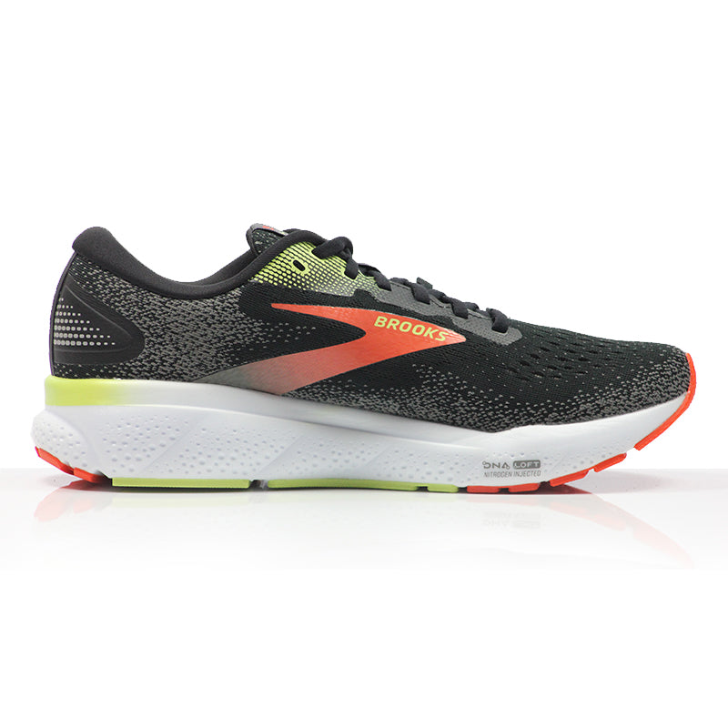 Brooks Ghost 16 GTX Men's Running Shoe - Black/Mandarin Red/Green