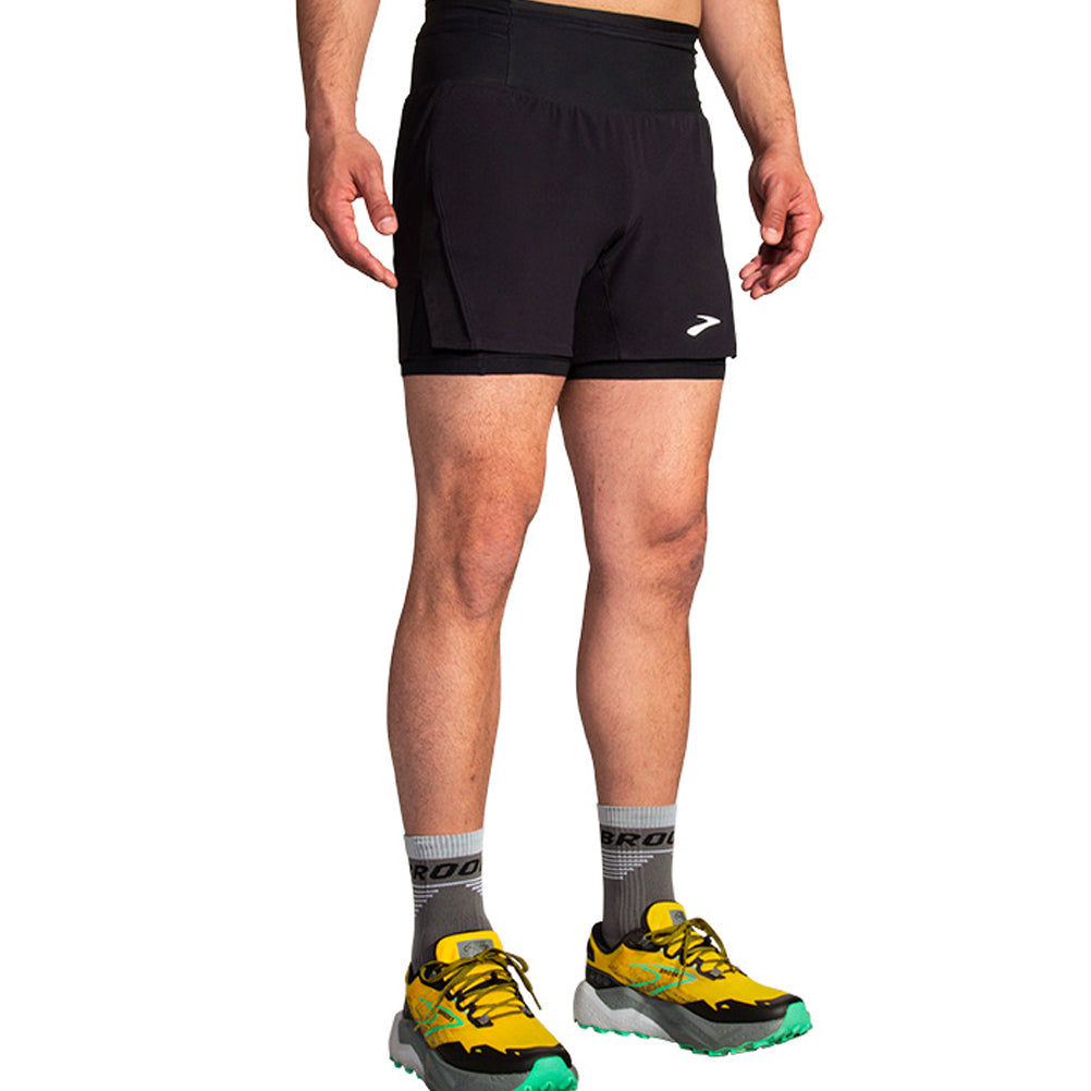 Brooks High Point 5inch 2in1 Men's Running Short - Deep Sea/Flame