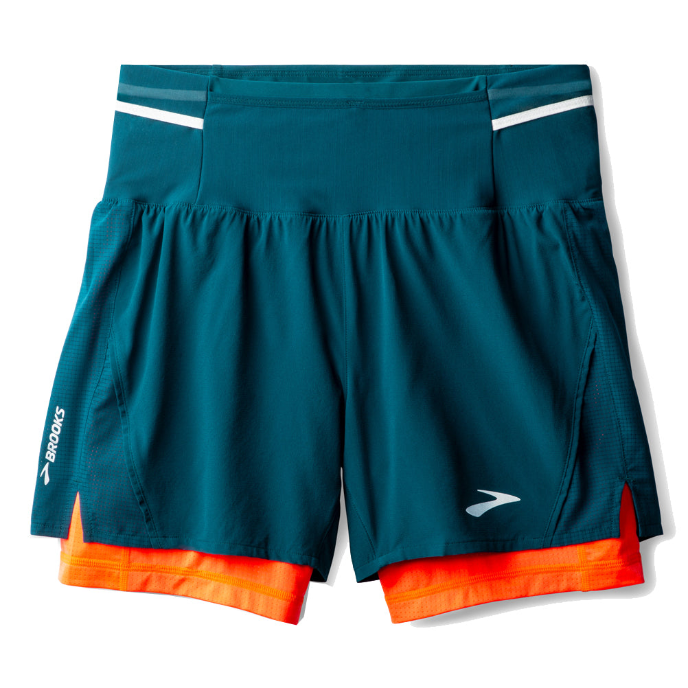 Brooks High Point 5inch 2in1 Men's Running Short - Deep Sea/Flame