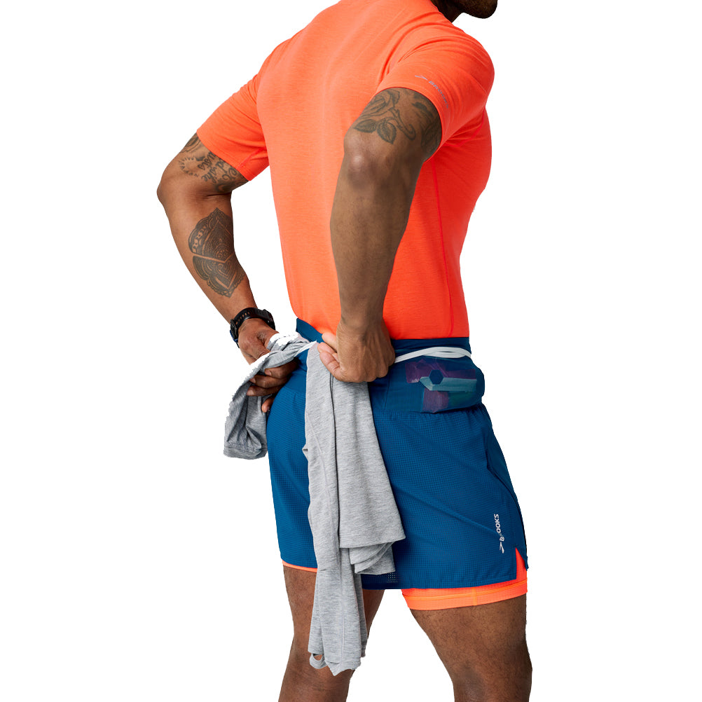 Brooks High Point 5inch 2in1 Men's Running Short - Deep Sea/Flame