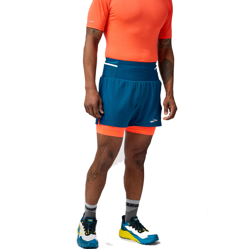 Brooks High Point 5inch 2in1 Men's Running Short - Deep Sea/Flame