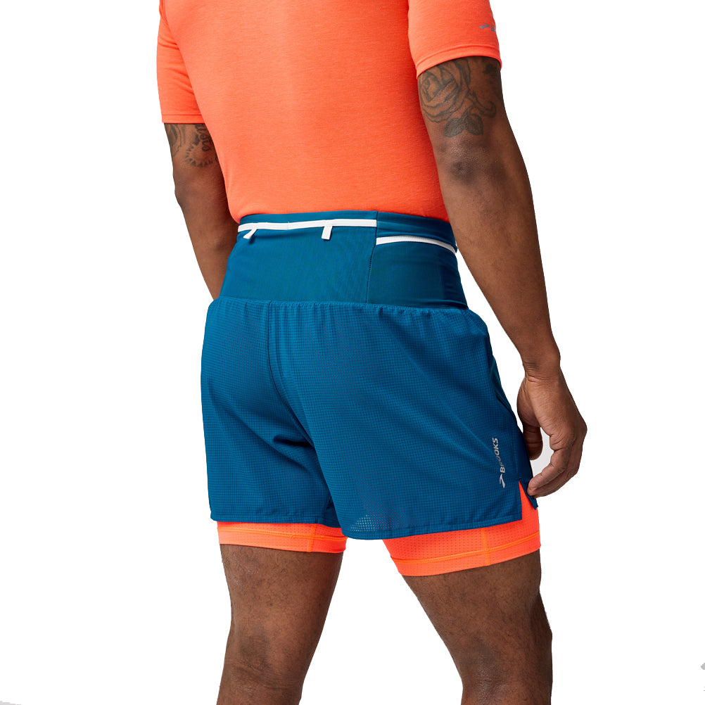 Brooks High Point 5inch 2in1 Men's Running Short - Deep Sea/Flame