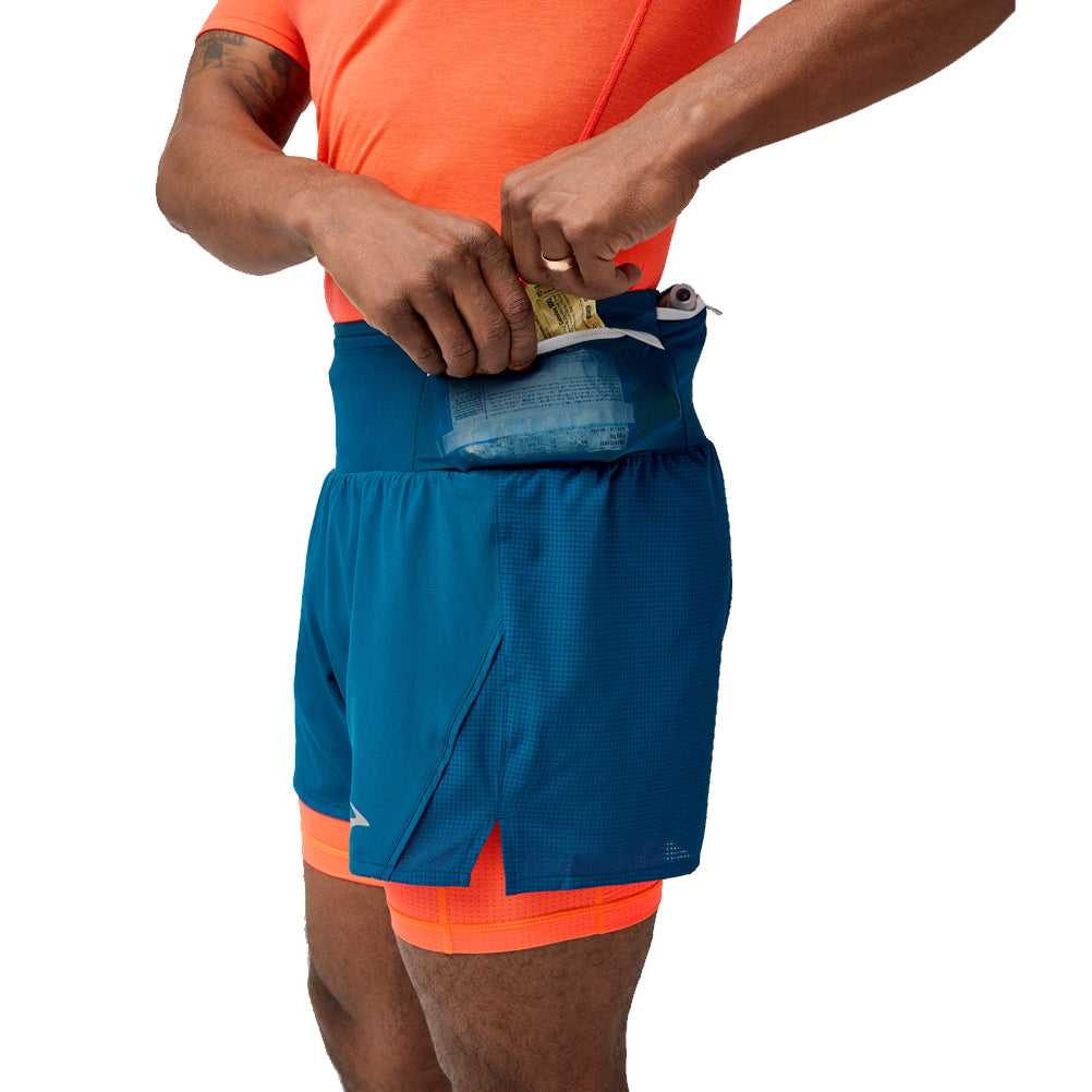 Brooks High Point 5inch 2in1 Men's Running Short - Deep Sea/Flame