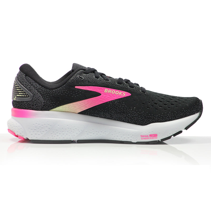 Brooks Ghost 16 Women's Wide Fit Running Shoe - Black/Pink/Yellow