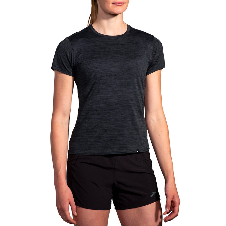 Brooks Luxe Short Sleeve Women's Running Tee - Htr Deep Black