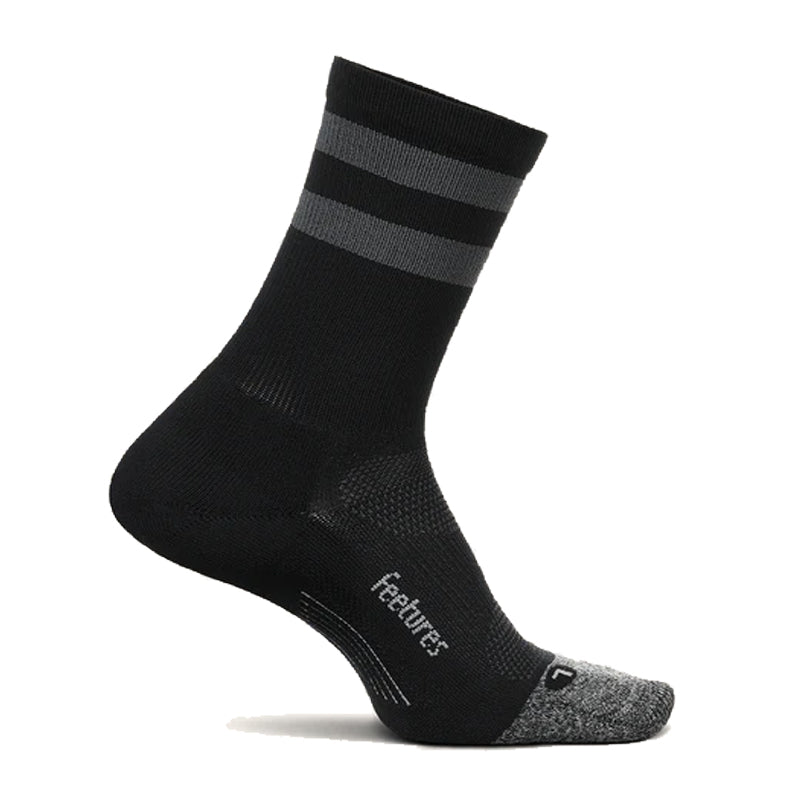 Feetures Elite Light Cushion Mini Crew Running Sock - Black High Top Strip