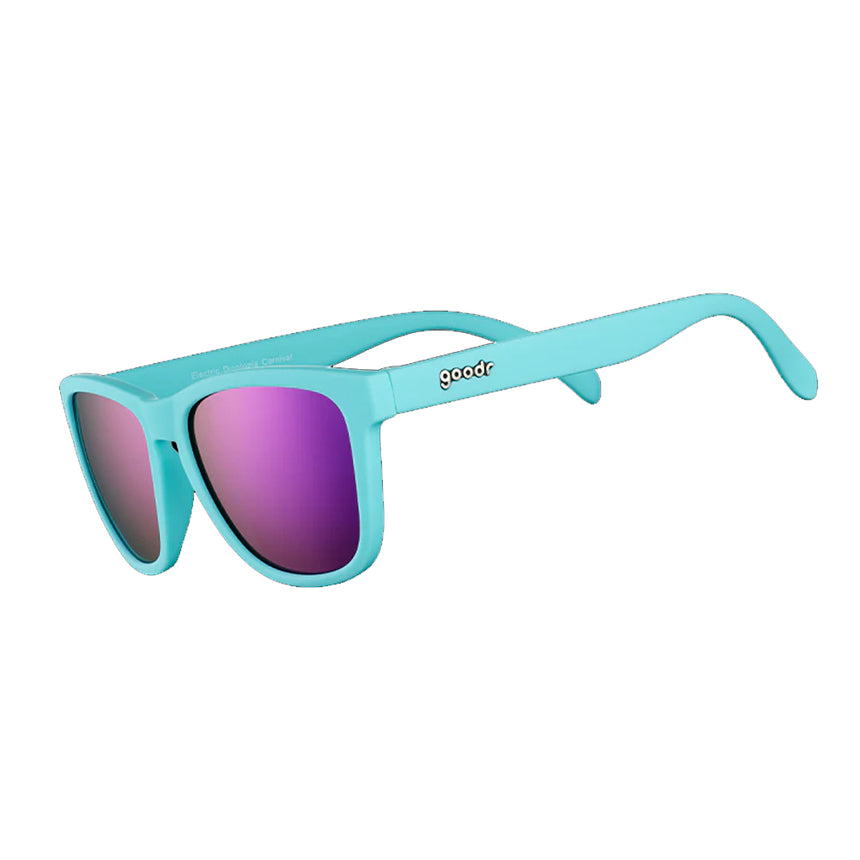 Goodr Electric Dinotopia Carnival Sunglasses - Teal/Purple