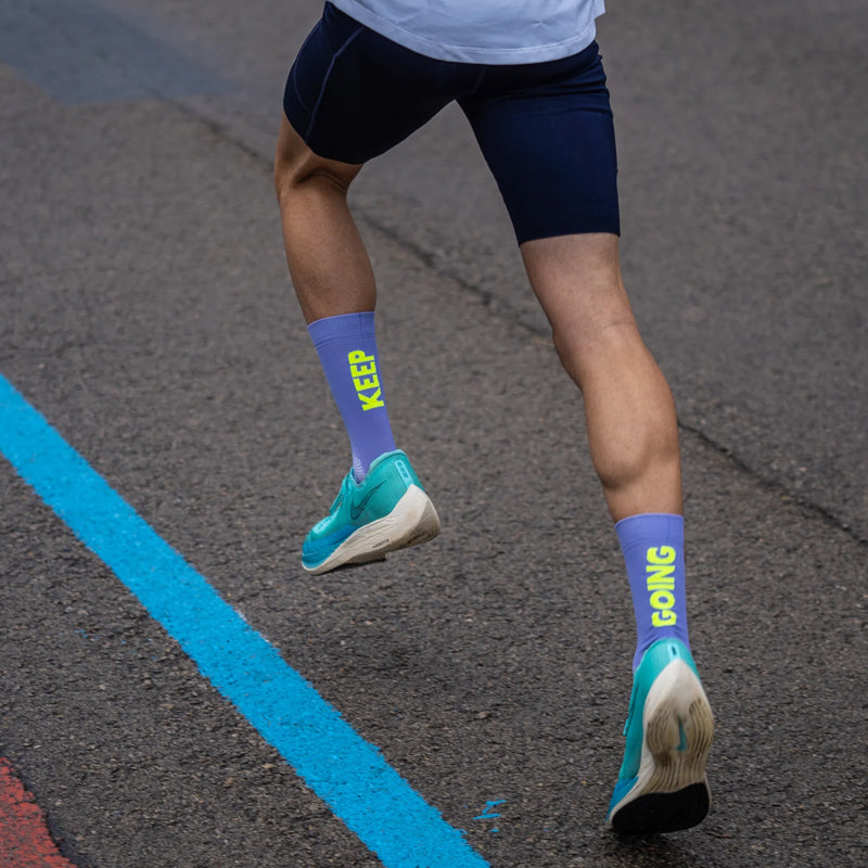 Sporcks Keep Going Purple Crew Running Sock - Purple/Neon