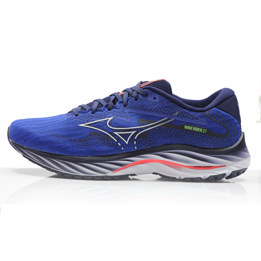 Mizuno Wave Rider 27 Men's Running Shoe - Surf Web/White/Neon Flame