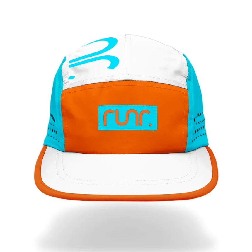 Runr Miami Technical Running Hat - White/Blue/Orange