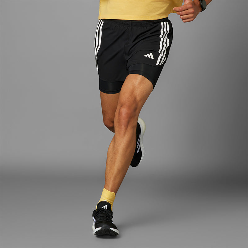 Adidas Own The Run 3 Stripes 2in1 Men's Running Short - Black