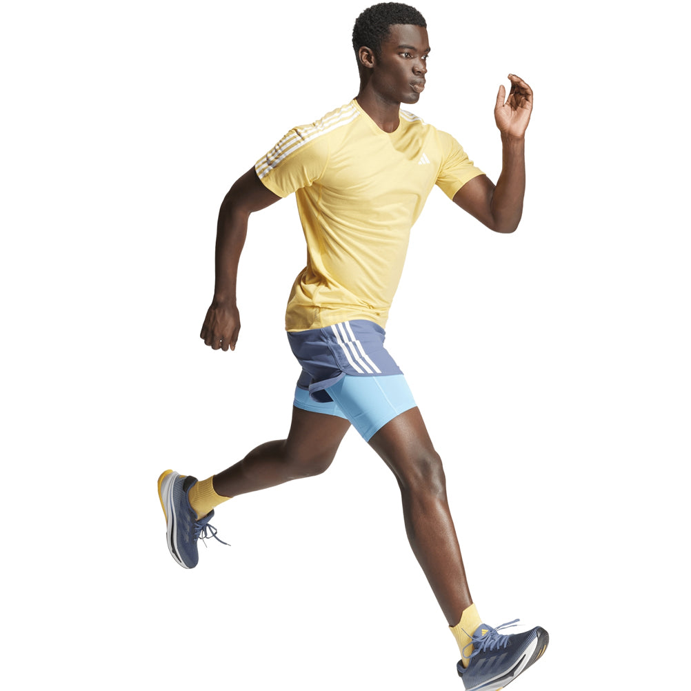 adidas Own The Run 3 Stripes Short Sleeve Men's Running Tee - Semi Spark