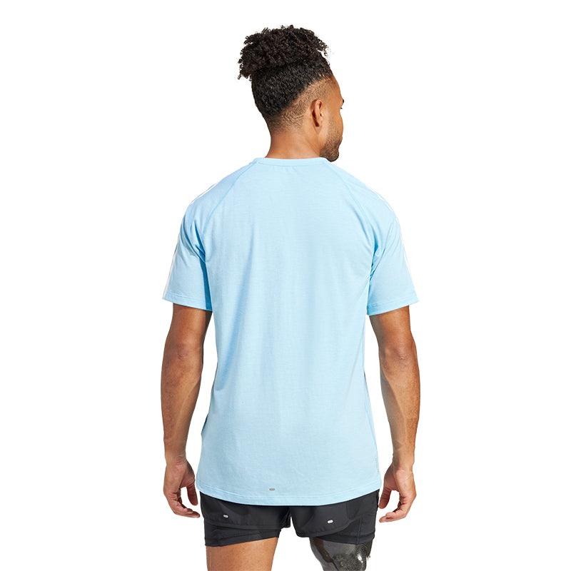 adidas Own The Run 3 Stripes Short Sleeve Men's Running Tee - Semi Blue Burst/White