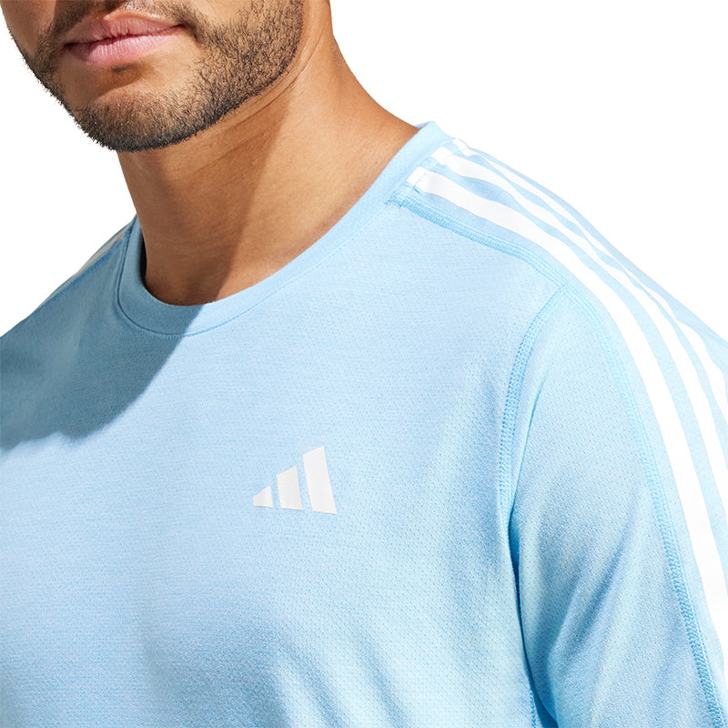 adidas Own The Run 3 Stripes Short Sleeve Men's Running Tee - Semi Blue Burst/White