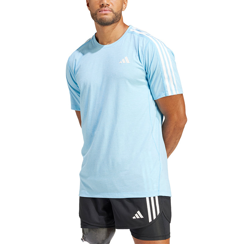 adidas Own The Run 3 Stripes Short Sleeve Men's Running Tee - Semi Blue Burst/White