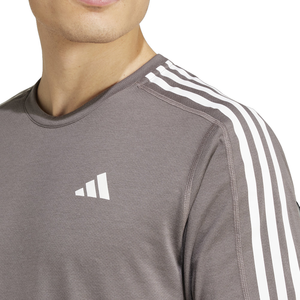 adidas Own The Run 3 Stripes Short Sleeve Men's Running Tee - Carbon