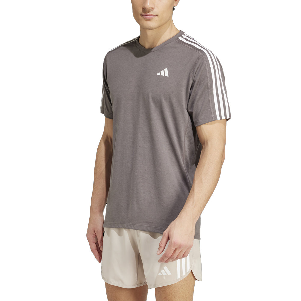 adidas Own The Run 3 Stripes Short Sleeve Men's Running Tee - Carbon