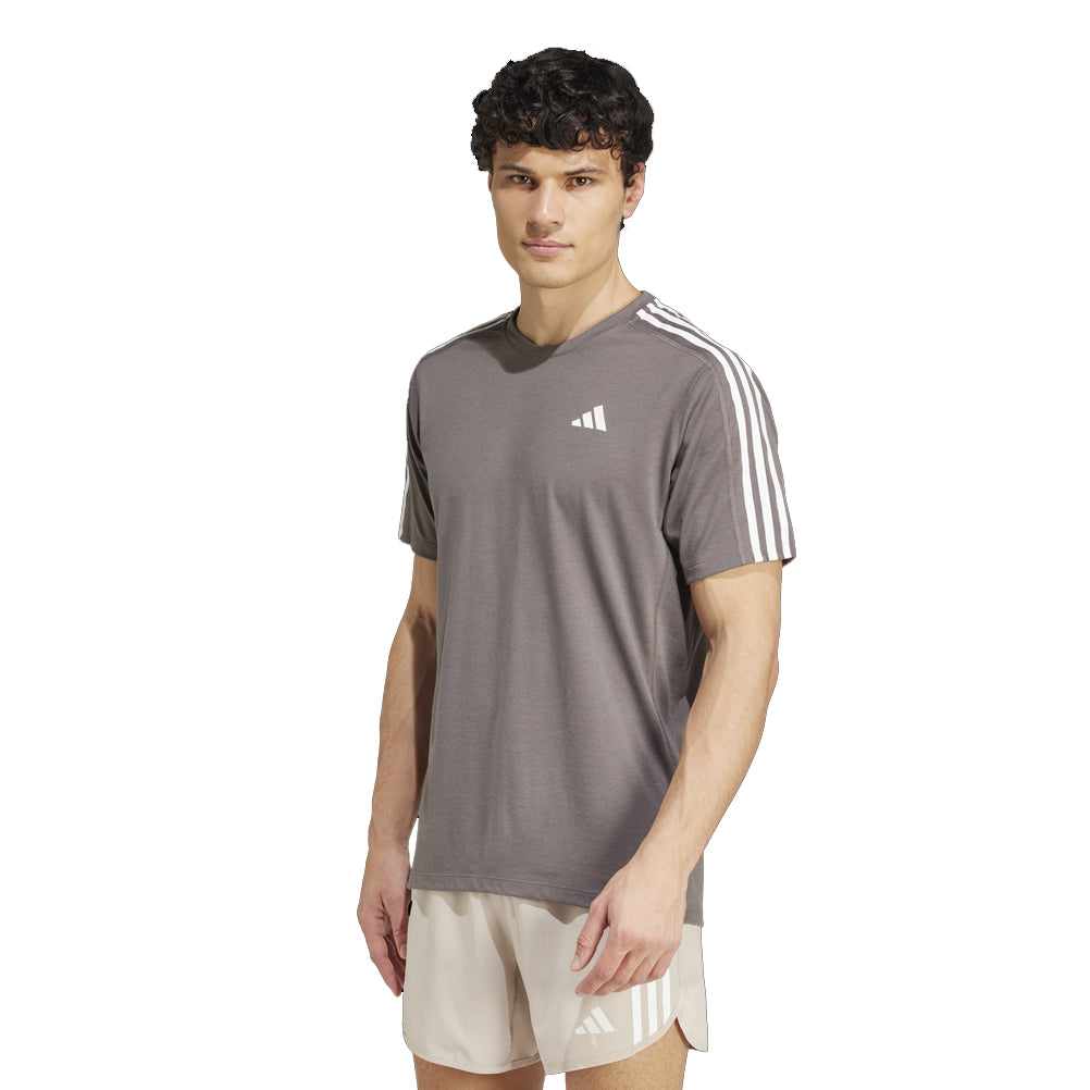 adidas Own The Run 3 Stripes Short Sleeve Men's Running Tee - Carbon