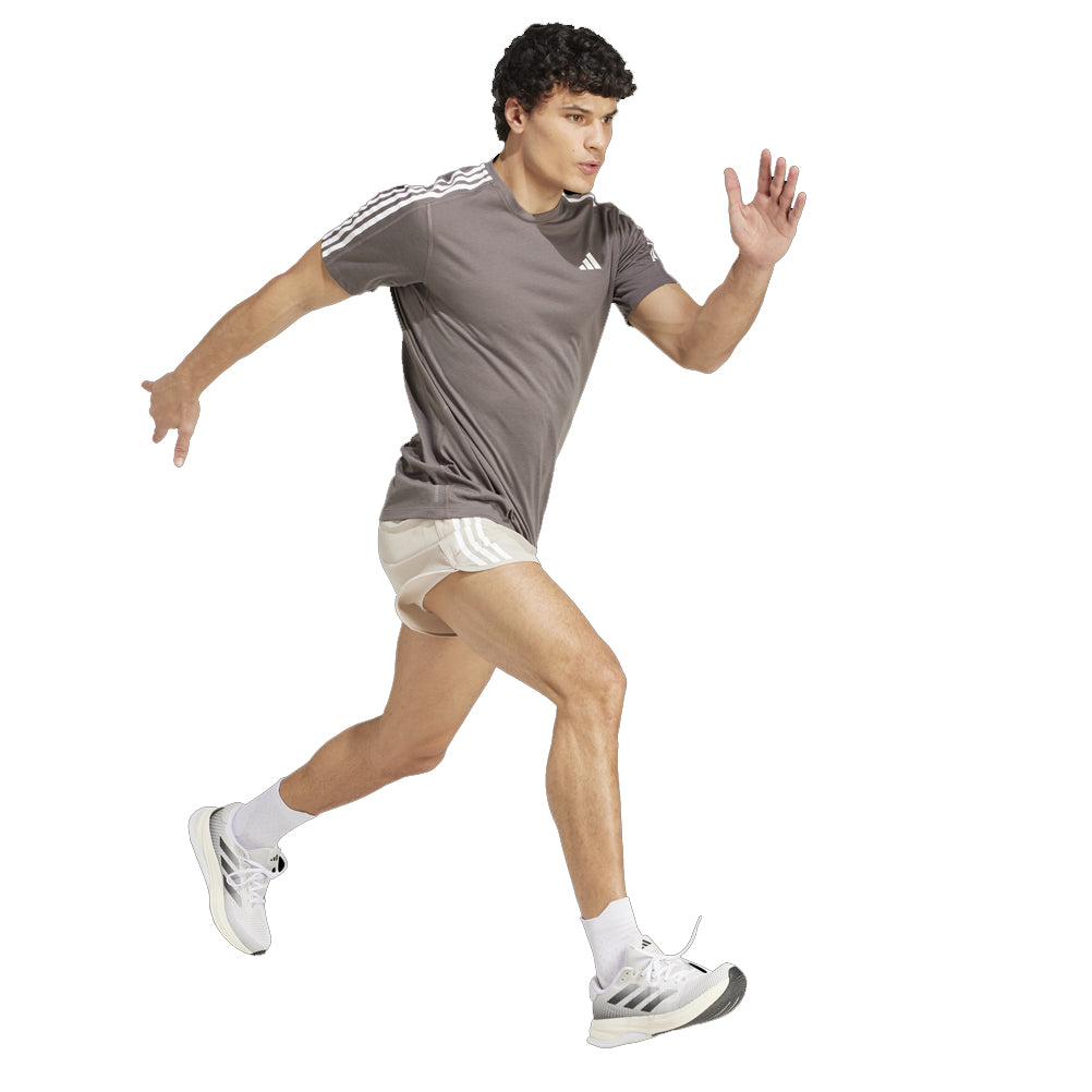 adidas Own The Run 3 Stripes Short Sleeve Men's Running Tee - Carbon