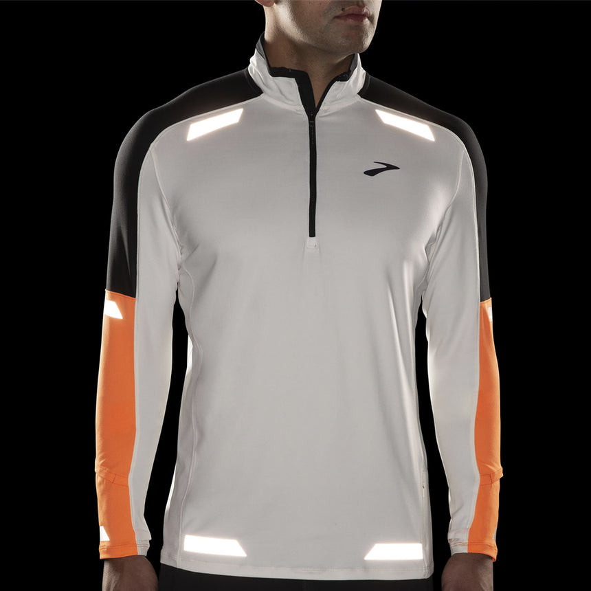 Brooks Run Visible 2.0 Half Zip Men's Running Top - Ecru/Fluoro Flash/Black