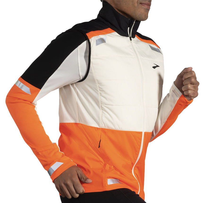 Brooks Run Visible 2.0 Insulated Men's Running Vest - Ecru/Fluoro Flash/Black