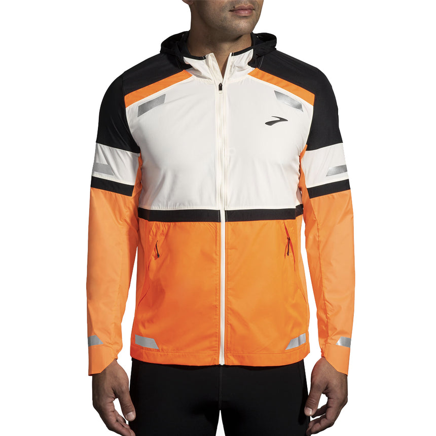 Brooks Run Visible 2.0 Men's Running Jacket - Ecru/Fluoro Flash/Black