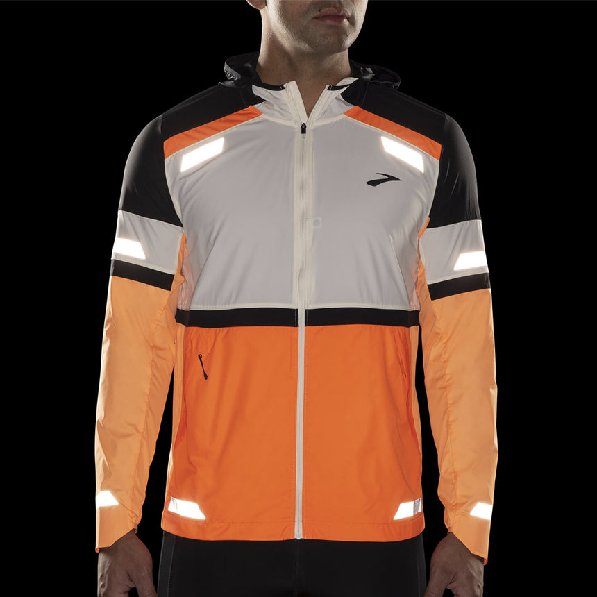 Brooks Run Visible 2.0 Men's Running Jacket - Ecru/Fluoro Flash/Black