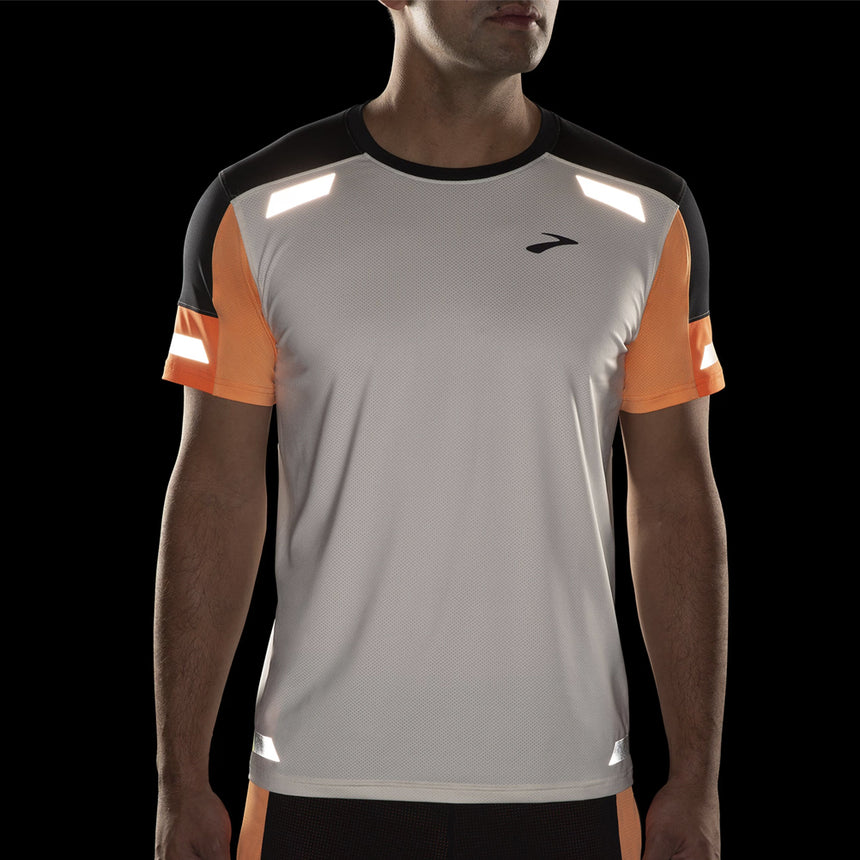 Brooks Run Visible 2.0 Short Sleeve Men's Running Tee - Ecru/Fluoro Flash/Black