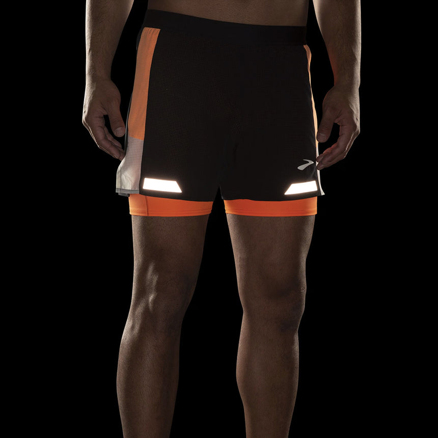 Brooks Run Visible 2.0 5inch 2in1 Men's Running Short - Black/Ecru/Fluoro Flash