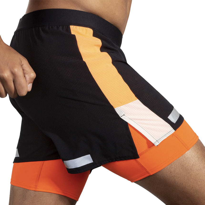 Brooks Run Visible 2.0 5inch 2in1 Men's Running Short - Black/Ecru/Fluoro Flash
