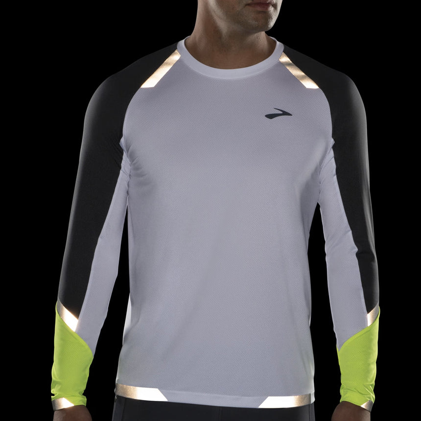 Brooks Run Visible Long Sleeve Men's Running Tee - White/Asphalt/Nightlife