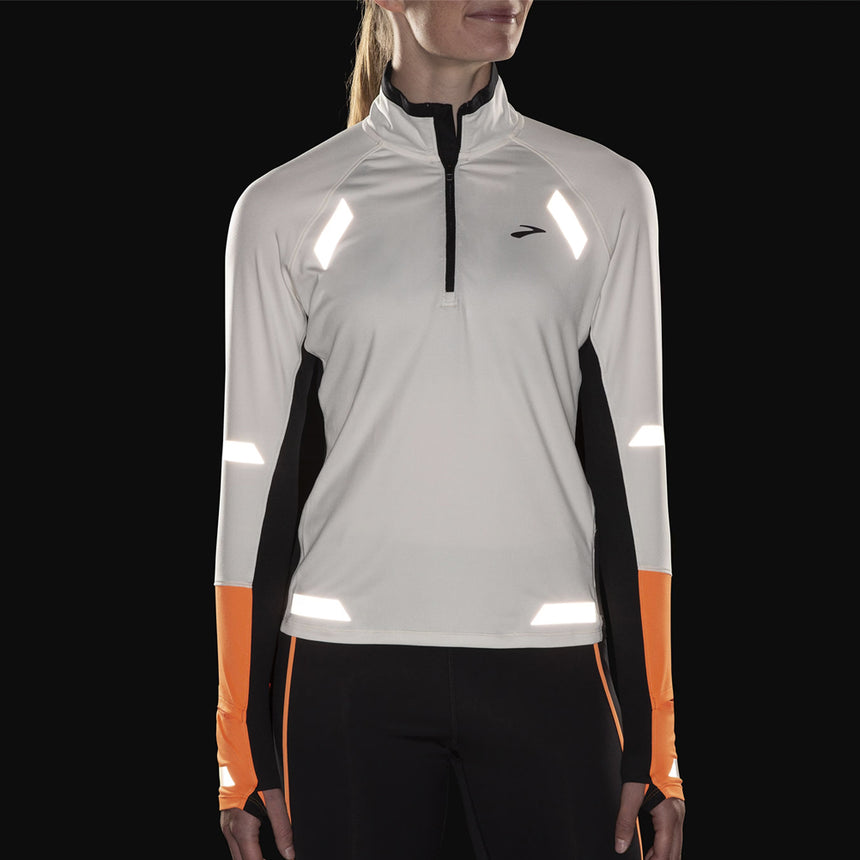 Brooks Run Visible 2.0 Half Zip Women's Running Top - Ecru/Fluoro Flash/Black