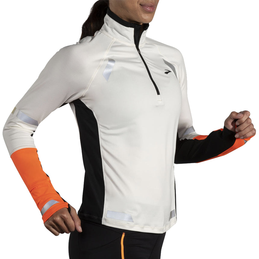 Brooks Run Visible 2.0 Half Zip Women's Running Top - Ecru/Fluoro Flash/Black