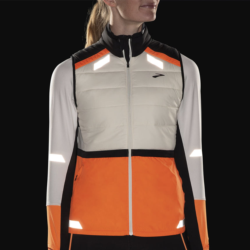 Brooks Run Visible 2.0 Insulated Women's Running Vest - Ecru/Fluoro Flash/Black