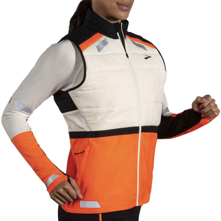 Brooks Run Visible 2.0 Insulated Women's Running Vest - Ecru/Fluoro Flash/Black