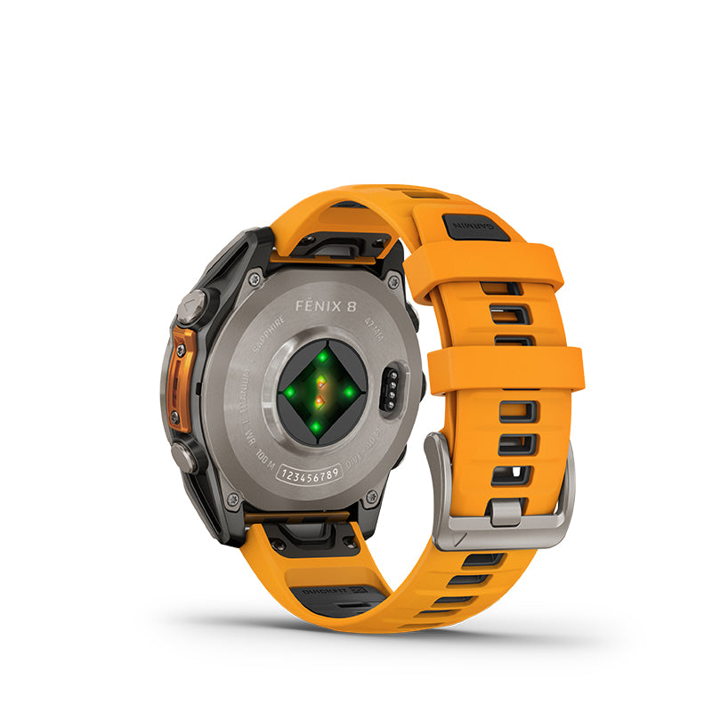 Garmin Fēnix® 8 AMOLED 47 mm Running Watch - Sapphire, Titanium with Spark Orange/Graphite Silicone Band