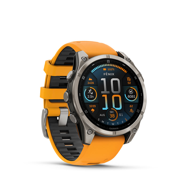 Garmin Fēnix® 8 AMOLED 47 mm Running Watch - Sapphire, Titanium with Spark Orange/Graphite Silicone Band