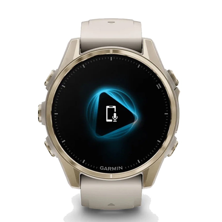 Garmin Fēnix® 8 AMOLED 43 mm Running Watch - Sapphire, Soft Gold with Fog grey/dark sandstone silicone band
