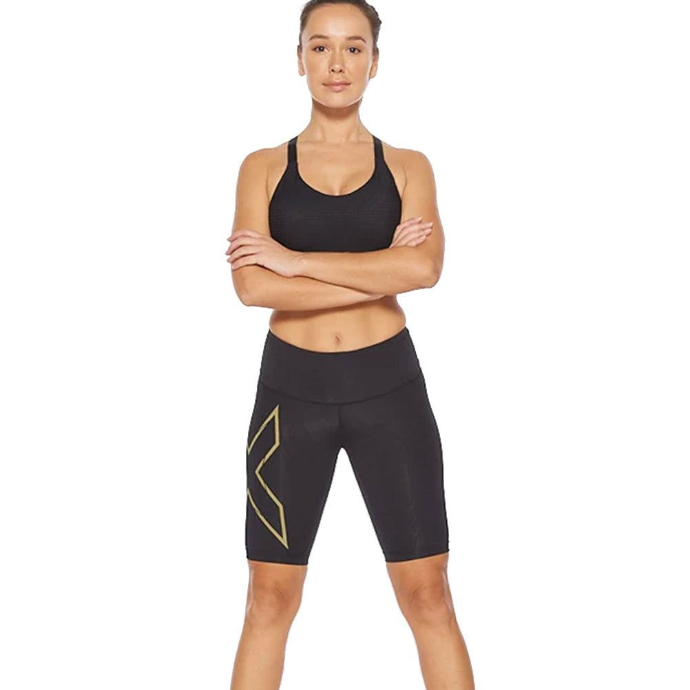 2XU Light Speed Mid Rise Women's Compression Shorts Black/Gold