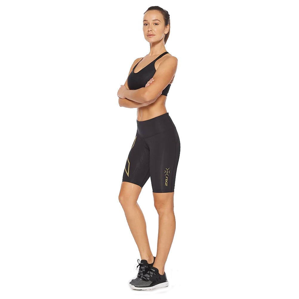 2XU Light Speed Mid Rise Women's Compression Shorts - Black/Gold