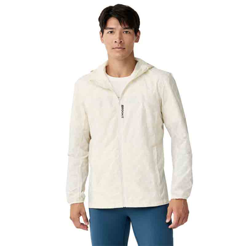 Brooks Canopy Reflective Men's Running Jacket - Reflective Wordmark Bone