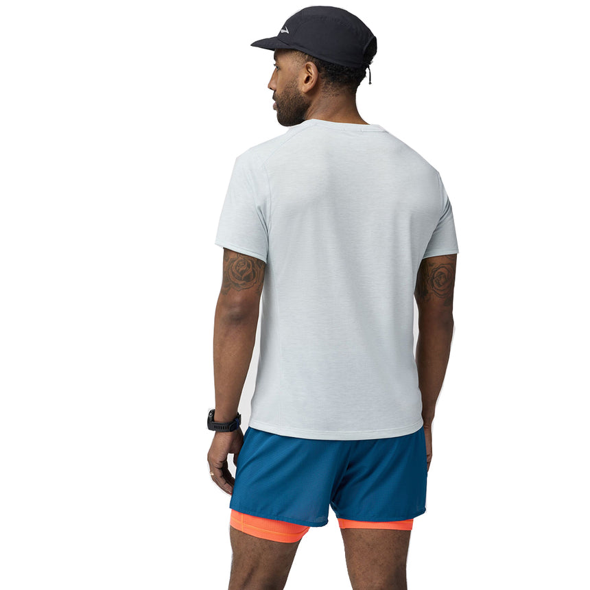 Brooks Distance 3.0 Short Sleeve Men's Running Tee - Heather Bit Of Blue/Out of Range