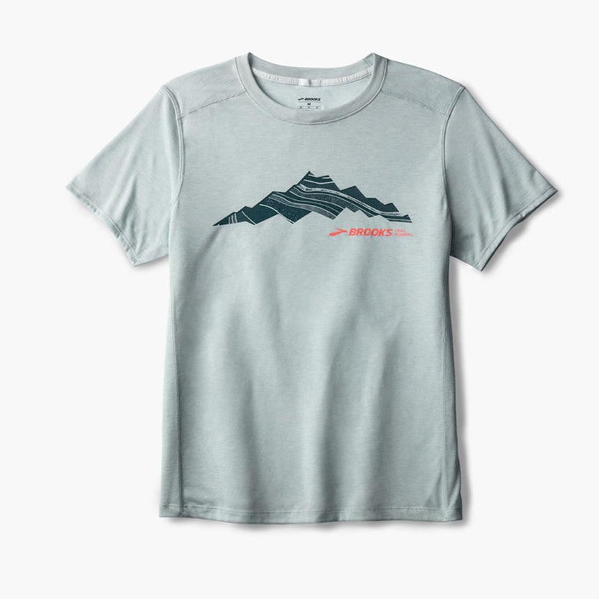 Brooks Distance 3.0 Short Sleeve Men's Running Tee - Heather Bit Of Blue/Out of Range