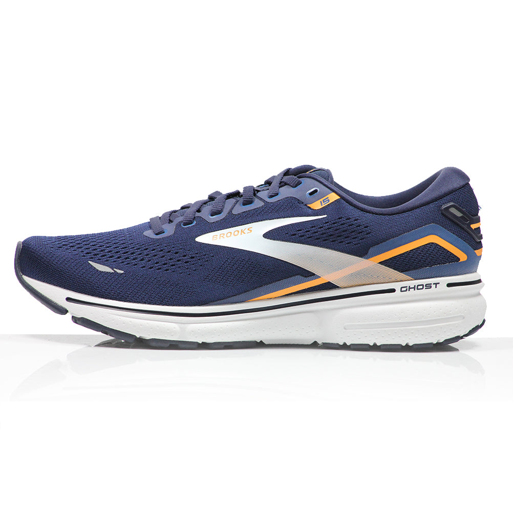 Brooks Ghost 15 Men's 2E Wide Fit Running Shoe - Peacoat/Blue/Orange Pop
