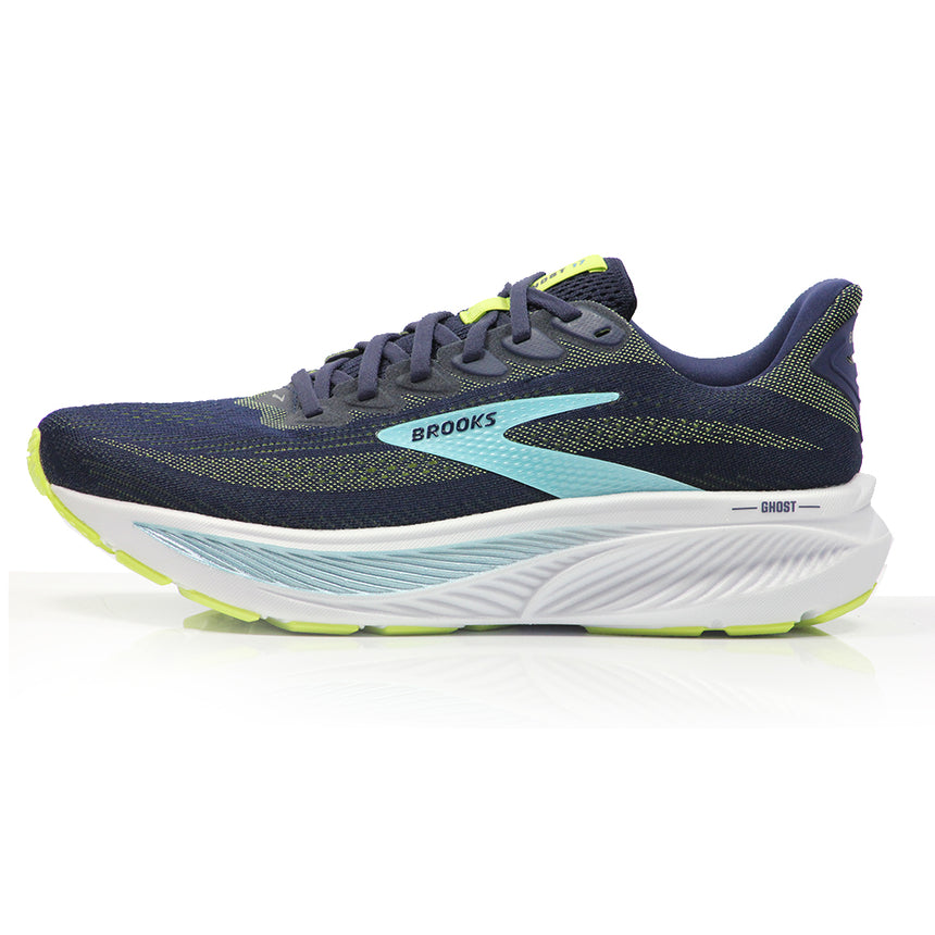 Brooks Ghost 17 Wide Fit Men's Running Shoe - Peacoat/Lime/Blue