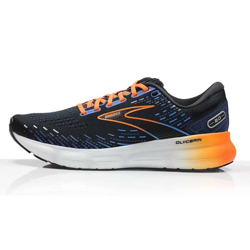 Brooks Glycerin 20 Men's 2E Wide Fit Running Shoe - Black/Classic Blue/Orange