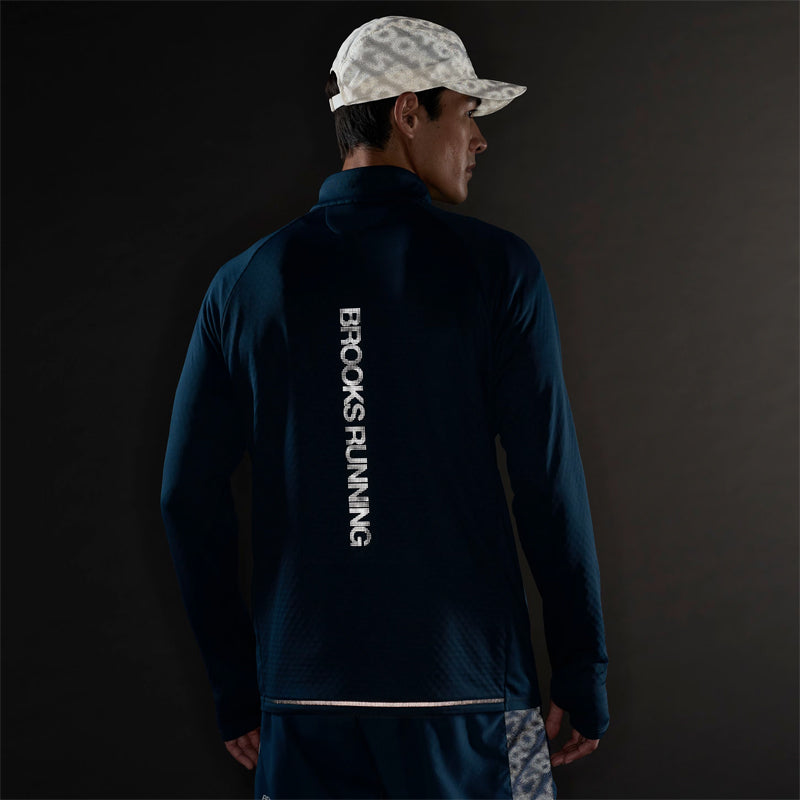 Brooks Run Thermal Reflective Half Zip Men's Running Top - Indigo/Reflective
